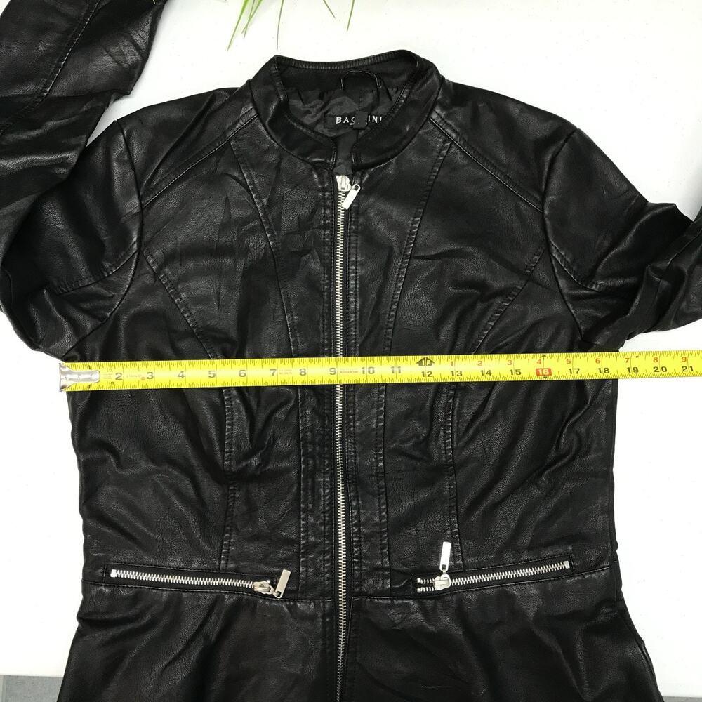 Baccini Jacket Womens Medium Black Faux Leather Moto Zip Up Peplum Biker Fitted - Picture 4 of 15